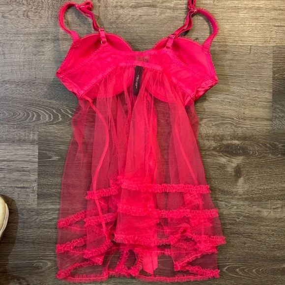 NWOT Victoria’s Secret Sheer Hot Pink Open Baby Doll Top size 36C - Picture 4 of 6